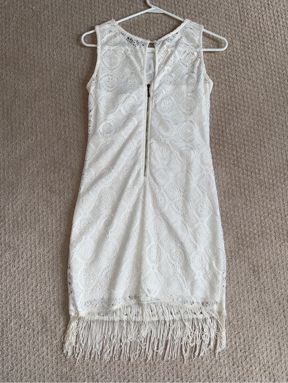 White Lace Fringe Shift Dress Small - Picture 4 of 9